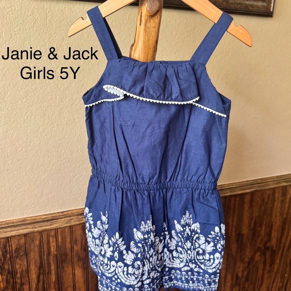 J. Jill Blue Jumpsuit with Floral Embroidery